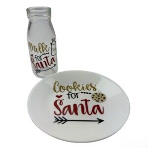 Corelle Cookies for Santa Plate & Milk Glass Bottle for Santa Christmas Eve Set